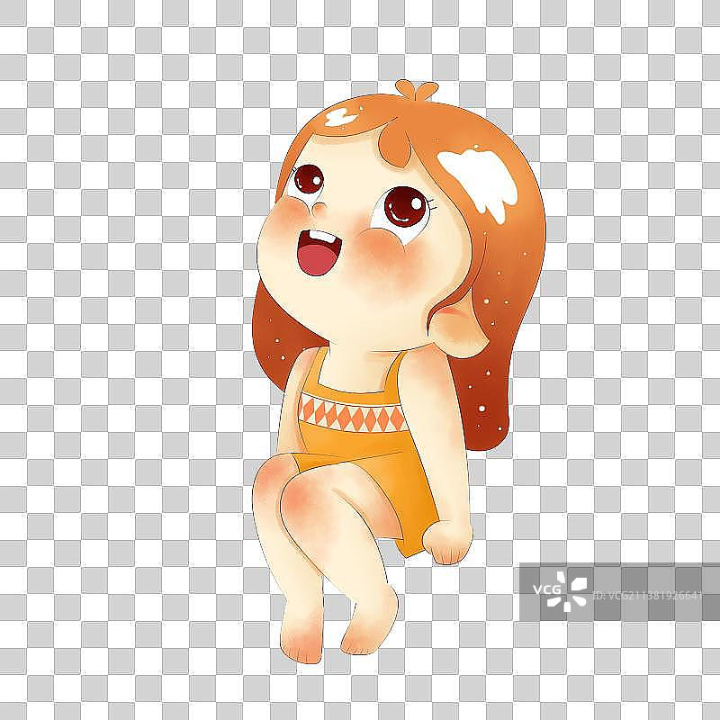 抬头看的女孩手绘水彩插画人物图片素材