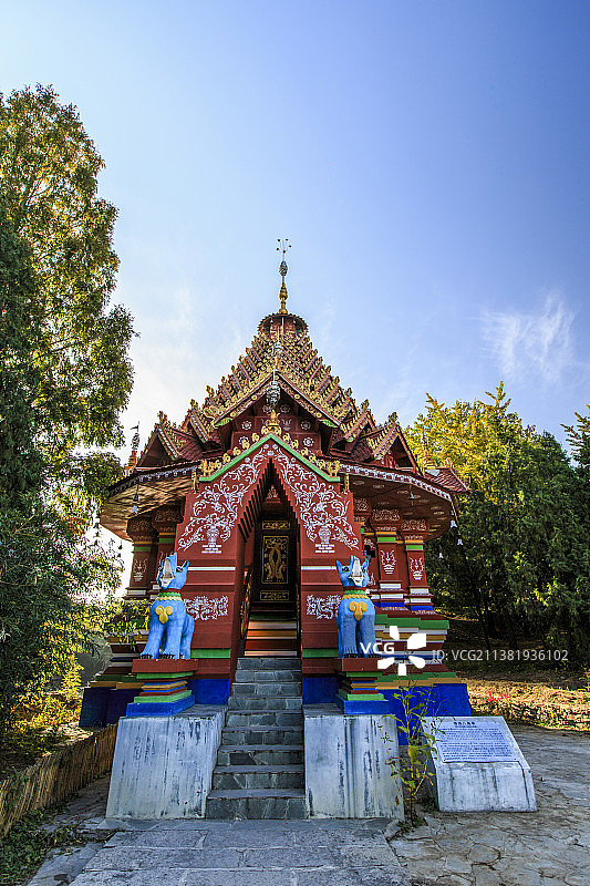 北京中华民族博物院（中华民族园）北园：傣族景区傣族八角亭（按1比1 比例复原云南景真八角亭建造）图片素材