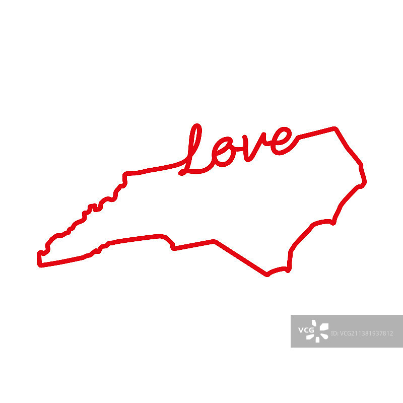 美国北卡罗来纳州红色轮廓地图图片素材