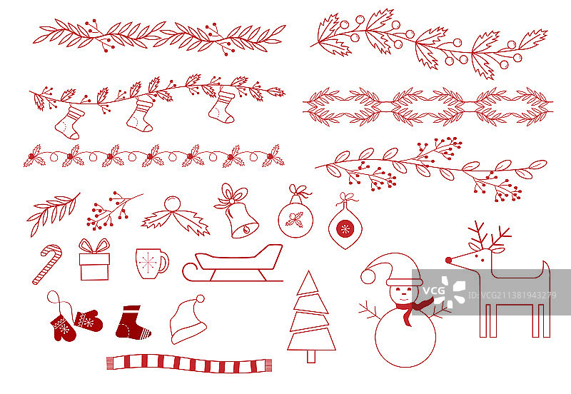 圣诞节轮廓绘画套装 - 由……制成的边框图片素材