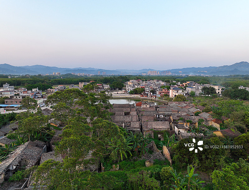 广东省惠州市龙门县官田村文祐王公祠王屋古建筑群航拍图片素材