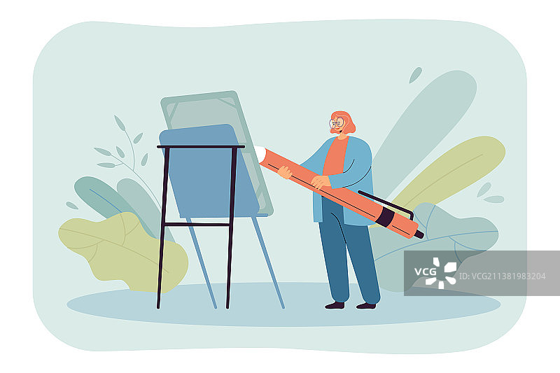 在画布上绘画的女卡通设计师图片素材