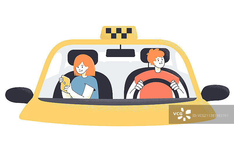 出租车司机与女乘客图片素材