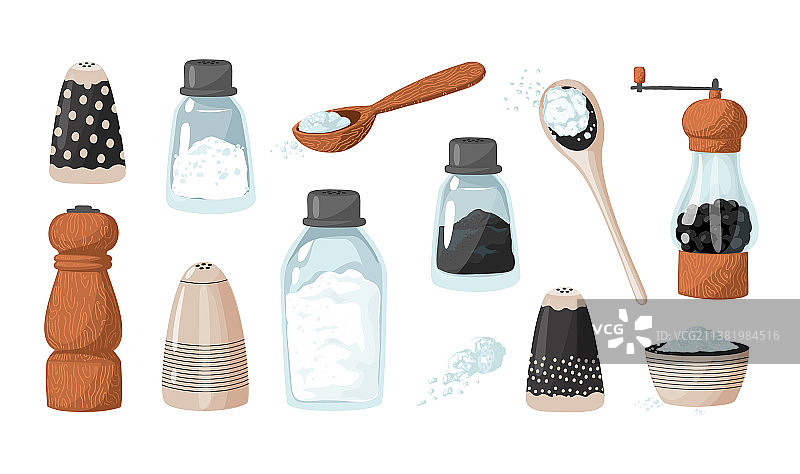 手绘盐和胡椒瓶餐具图片素材