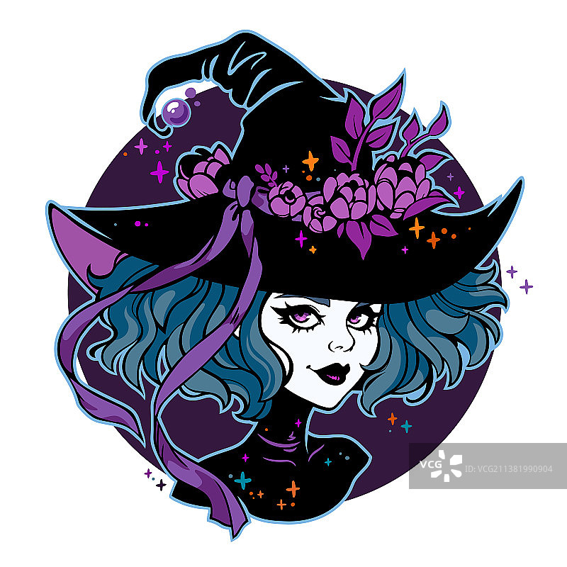 戴着花帽的可爱哥特风女巫图片素材
