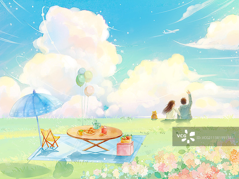 小清新唯美夏天旅游插画图片素材