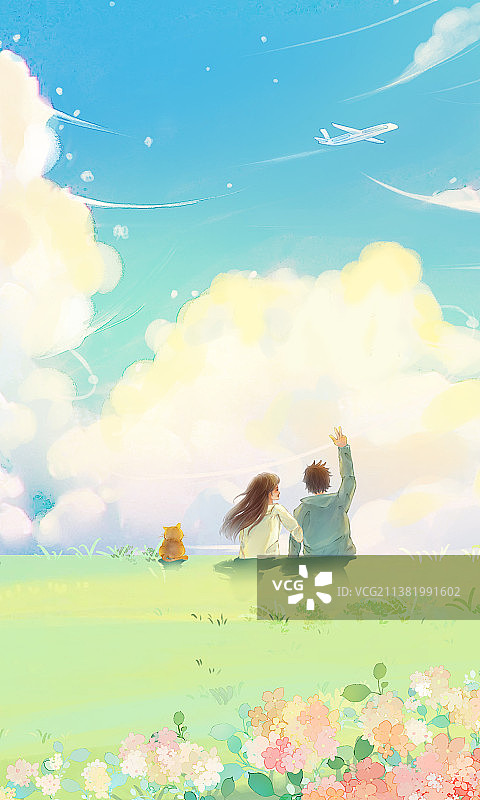 小清新唯美夏天旅游插画图片素材