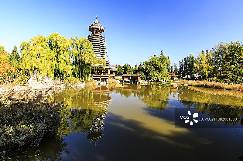 北京中华民族博物院（中华民族园）北园：侗族景区鼓楼图片素材