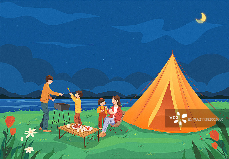 家庭露营野餐帐篷烧烤矢量插画3图片素材