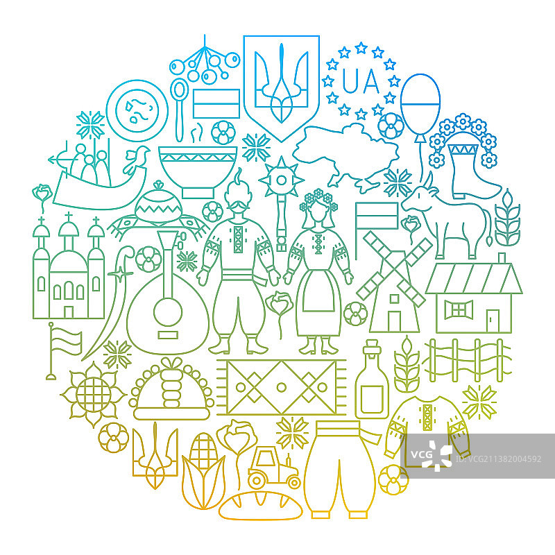 乌克兰线条图标圆形设计图片素材