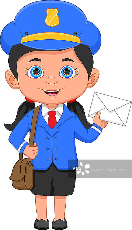 拿着信封摆姿势的邮递员女孩图片素材