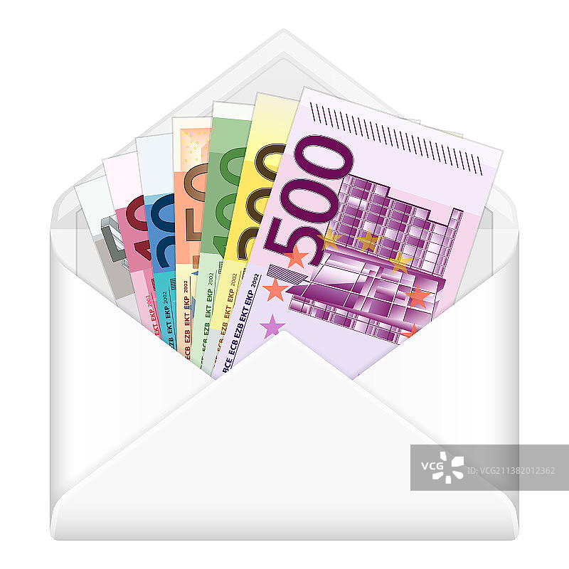 信封和欧元纸币图片素材