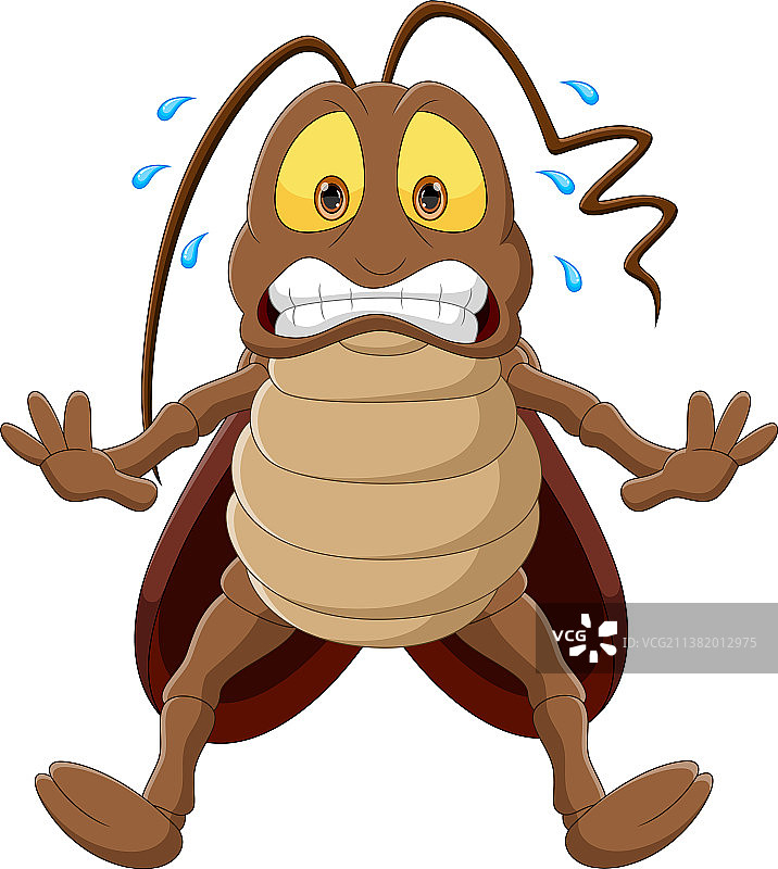 白色背景上的受惊的卡通蟑螂图片素材