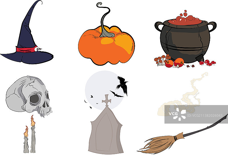万圣节符号白色背景图标集图片素材