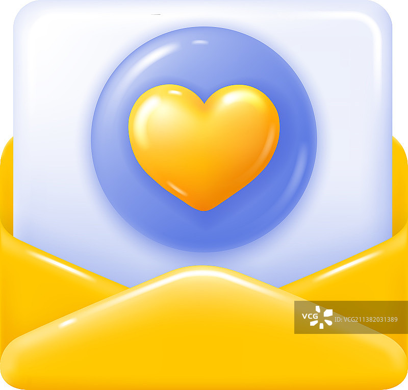 带有信件和红心的黄色打开的邮政信封图片素材