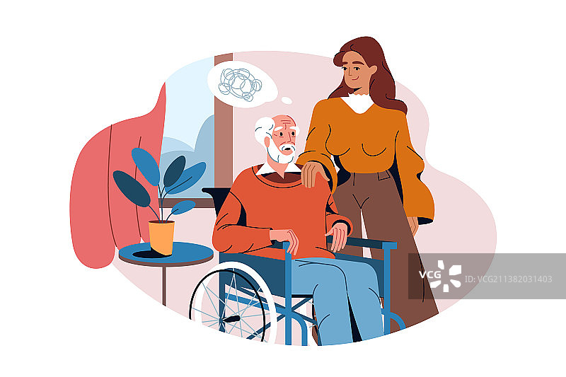 坐轮椅的老年痴呆症患者图片素材
