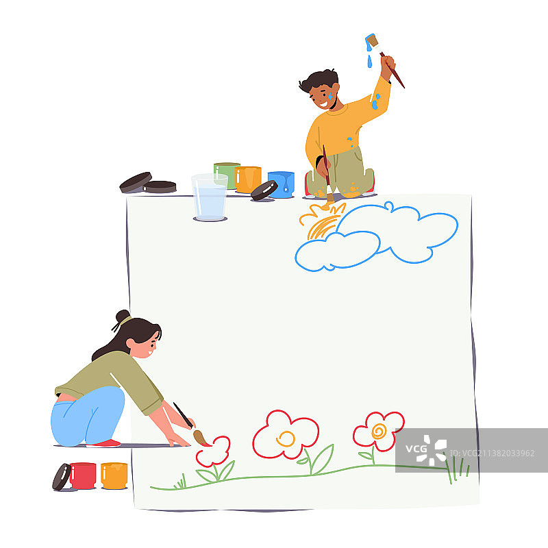 孩子们在地板上画画图片素材