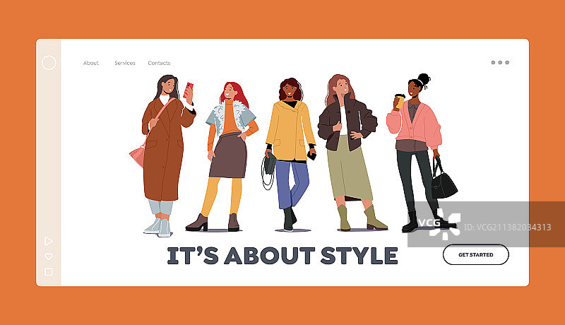 穿着时尚服装的人们着陆页模板图片素材
