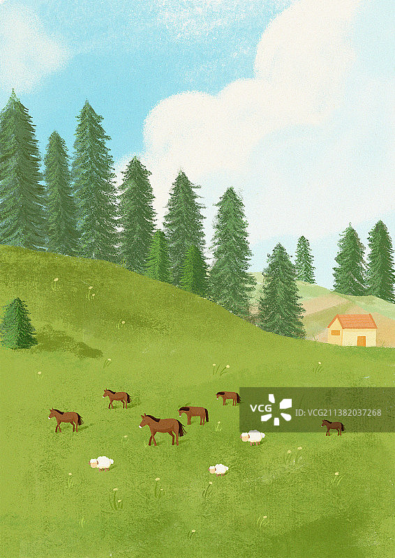 一群马儿在绿色的草地奔跑图片素材