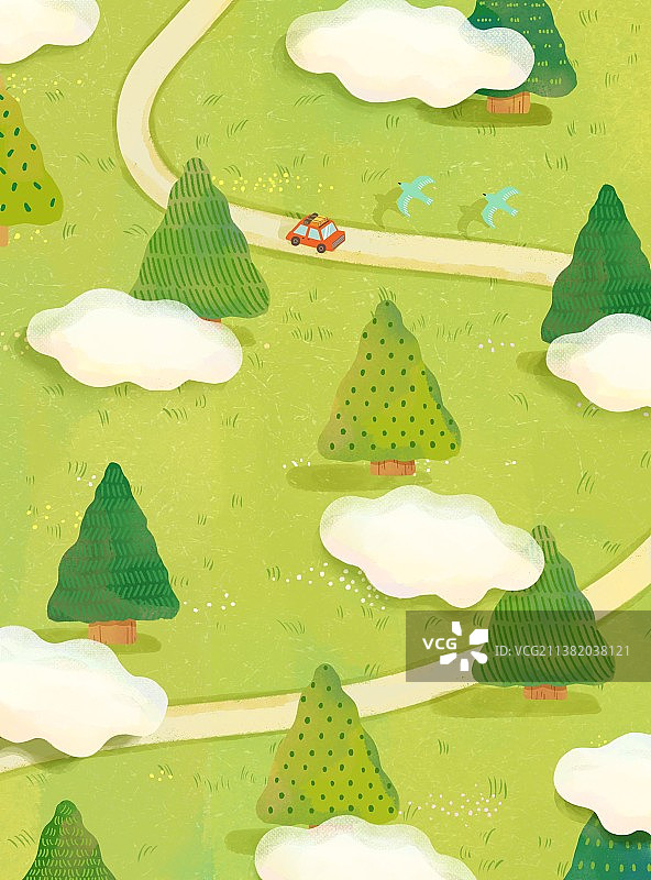 美好的郊外出游-治愈系草地和云朵图片素材