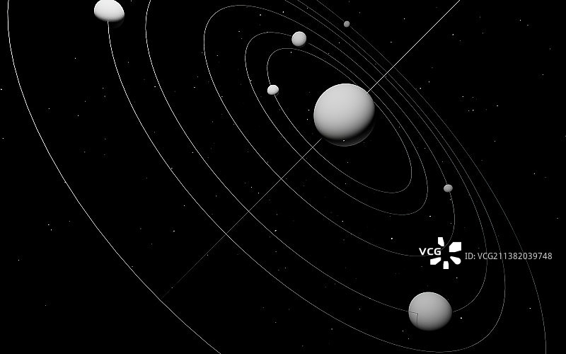3D模拟行星轨道围绕太阳转图片素材