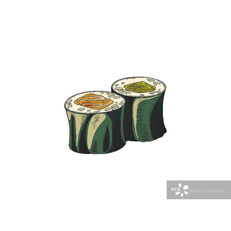 彩色复古手绘风格寿司卷图片素材