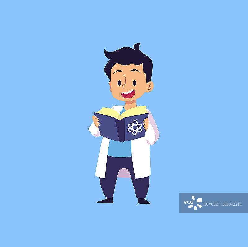 在实验室里读书的儿童科学家（扁平风格）图片素材