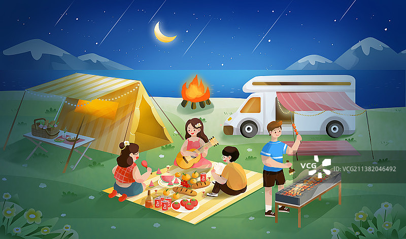 户外野餐露营插画图片素材