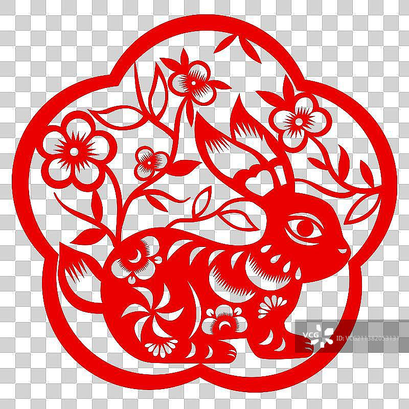 兔年窗花剪纸纹样图片素材