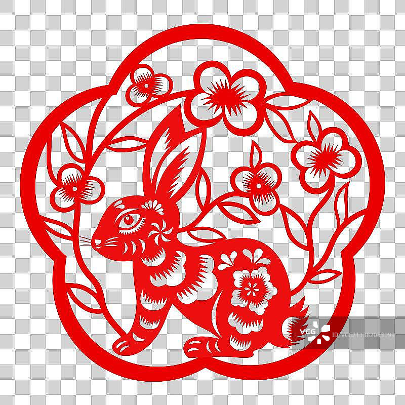 兔年春节窗花剪纸纹样图片素材
