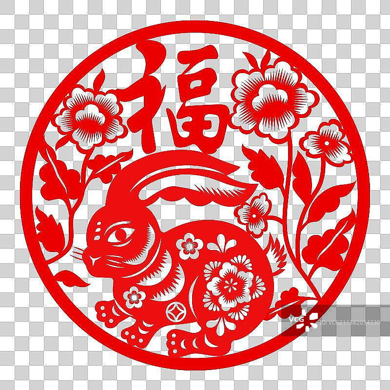 兔年春节窗花剪纸纹样图片素材