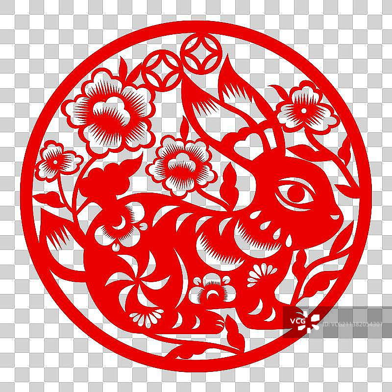 兔年春节窗花剪纸纹样图片素材