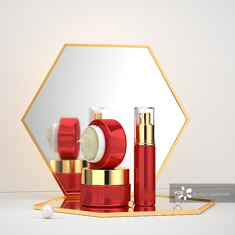 3D渲染抽象化妆品套装图片素材