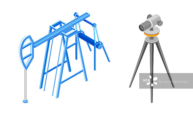 三脚架上的专业激光水平仪和油泵图片素材