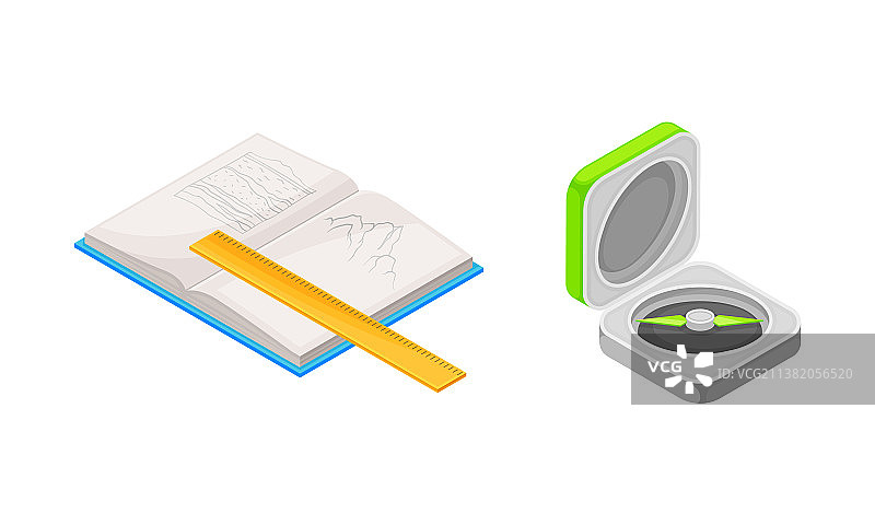 地质工业工具套装：笔记本和尺子图片素材