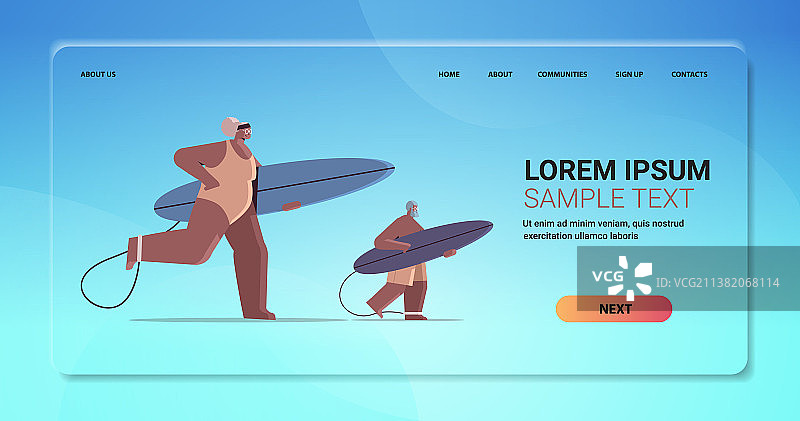 拿着冲浪板的年长的夫妇图片素材