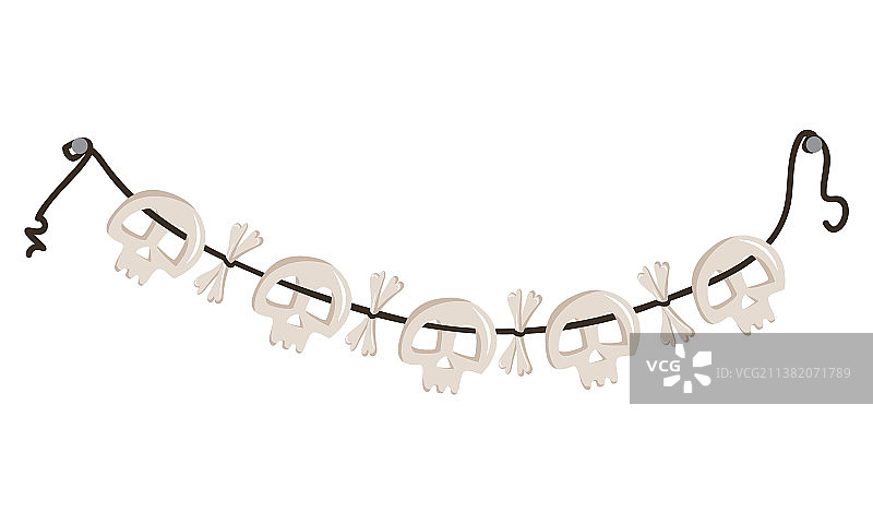 骷髅和交叉骨珠子挂在绳子上图片素材