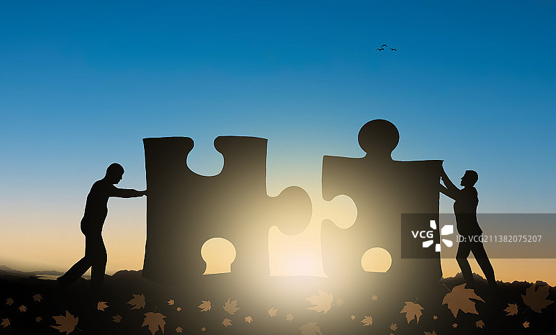 合作共赢，为工作成果合作拼图概念元素图片素材