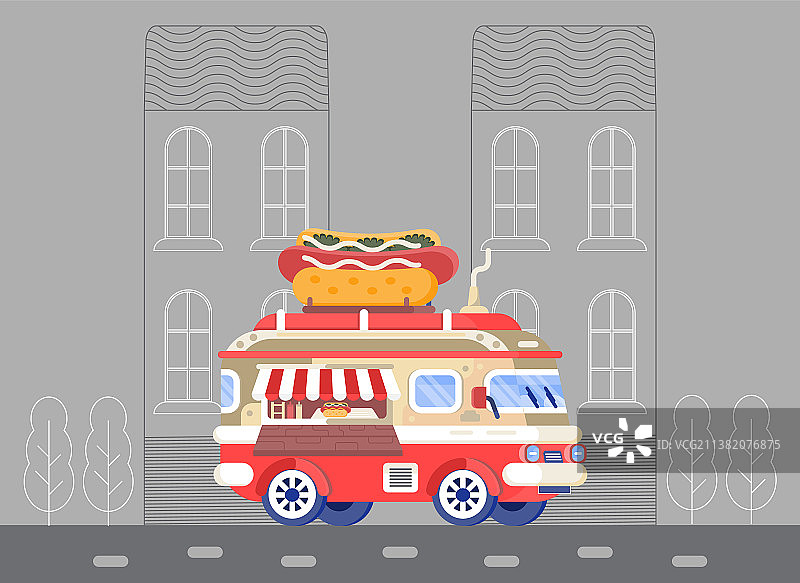 带有大热狗的餐车概念车图片素材