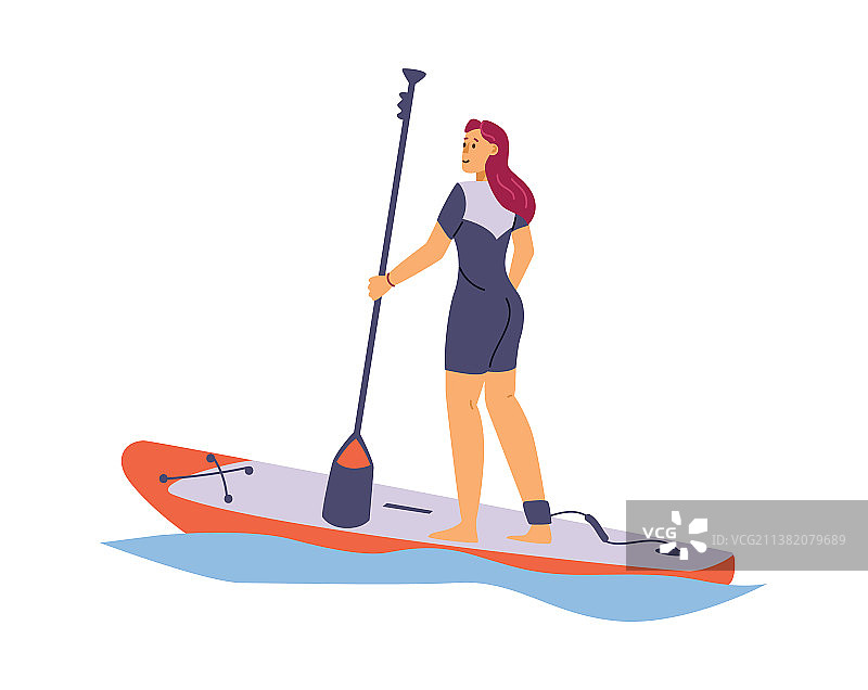 在桨板上漂浮的运动装年轻女人图片素材