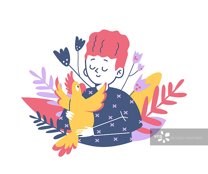 儿童拥抱鹦鹉的装饰banner图片素材