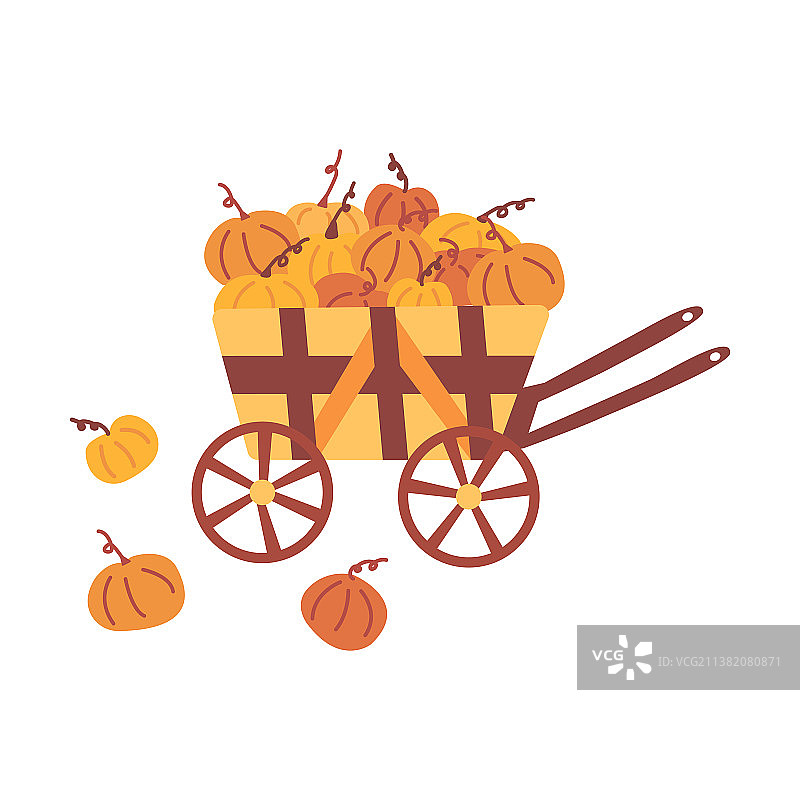 手绘南瓜木制推车图片素材