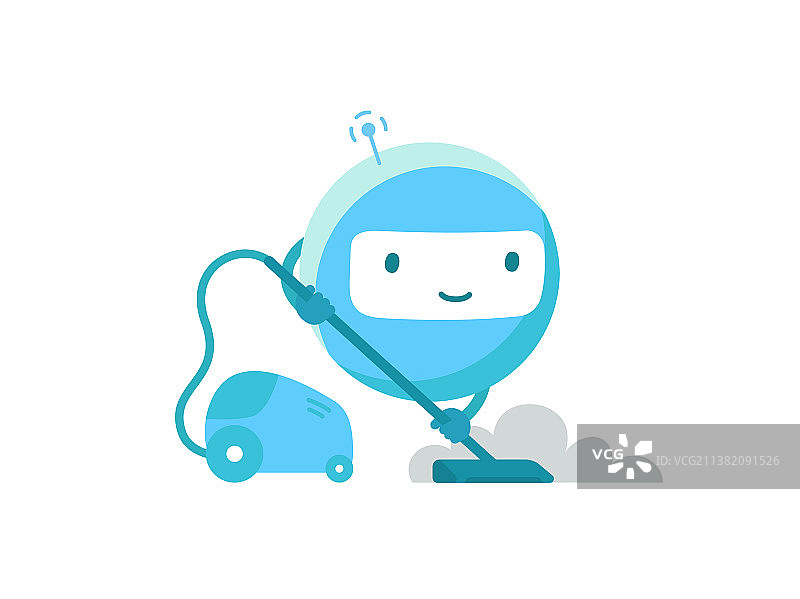 带吸尘器的圆形机器人做家务图片素材