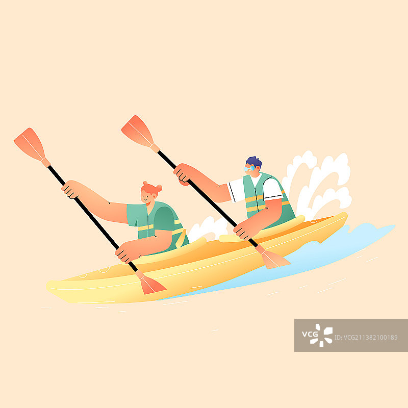 卡通夏季夏天情侣学生邀请好友送礼娱乐休闲电商促销出游旅游旅行自然风景度假划船景点活动矢量插画图片素材