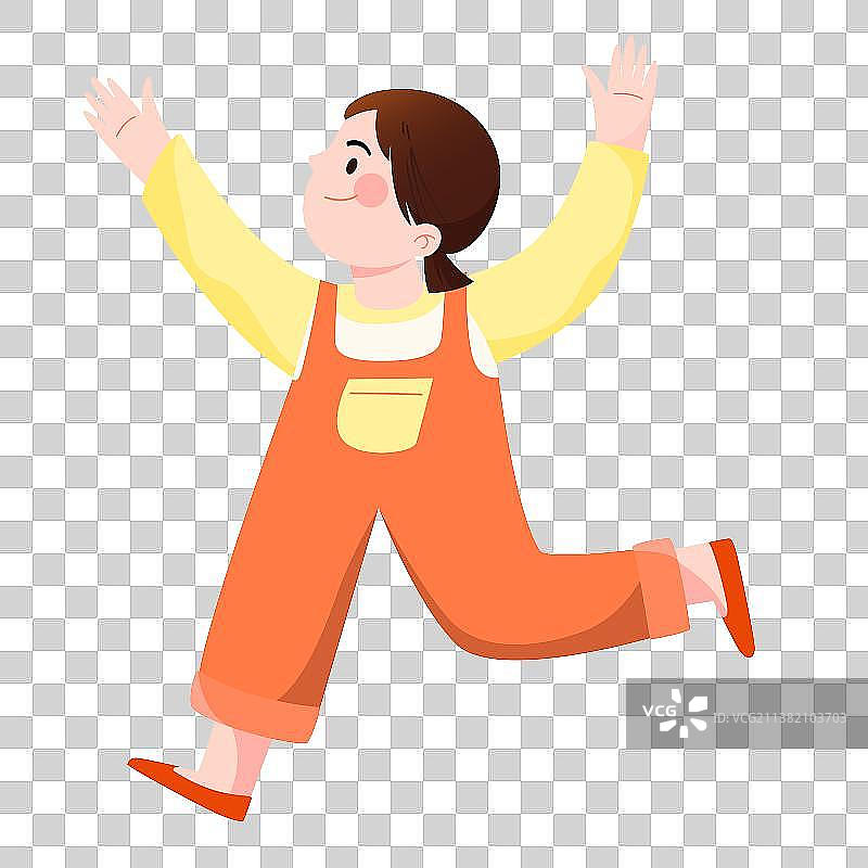女孩开心奔跑矢量人物插画元素图片素材