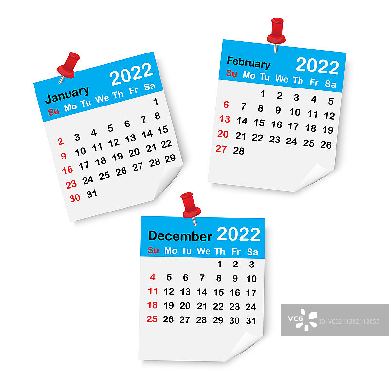 2022冬季日记蓝色日历页红色图片素材