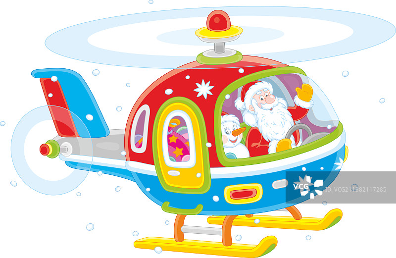 圣诞老人驾驶彩色直升机图片素材