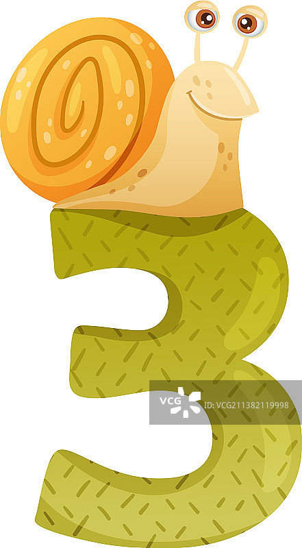 数字3和可爱的趣味蜗牛教育数字图片素材