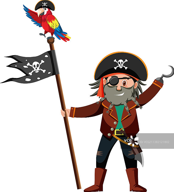 拿着东西的卡通海盗钩子船长图片素材