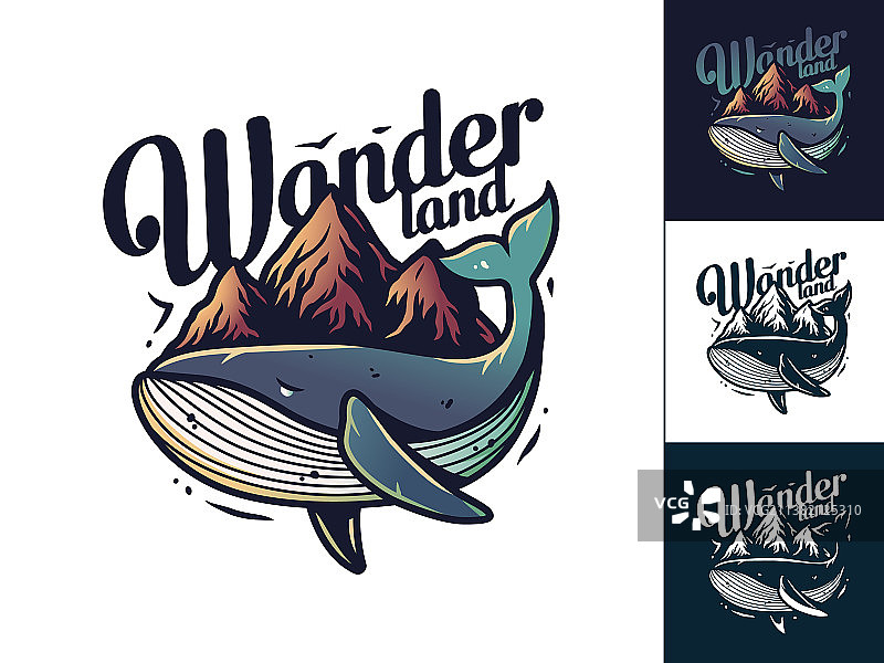 鲸鱼和山脉航海船只旅行标志图片素材